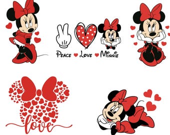 Minnie Love Svg Bundle, Peace Heart Bow Png Clipart, Cute Girl Design for Cricut Projects, Digital Download Included