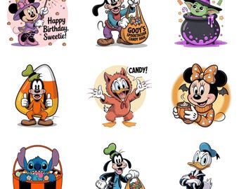 Halloween Png Bundle, Süßes oder Saures, Doof, gemütliche Hexe Minnie, Candy Korb Stitch, Donald Kostüm Clipart, Herbst Shirt Design, Png Download