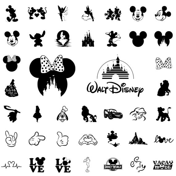Mickey Minnie Svg Set, Castle Silhouettes, Princess Hand Signs Clipart, Retro Mouse Ears Png Design, Cricut Layered Files Download