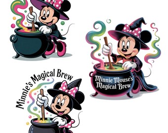 Magische Hexe Minnie Png - Halloween Kessel rühren Clipart für Sublimation, Handwerk, Party Drucke - Nettes Transparentes Png Set