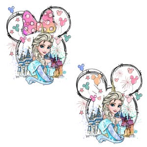 Elsa Castle Minnie Ears Png, Frozen Princess Clipart, Ice Queen Fireworks Design, Birthday Party Printable, Instant Digital Download