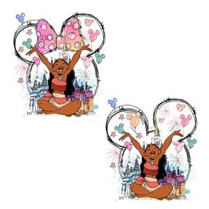 Moana Castle Minnie Ears Png, Tropical Island Princess Joy Pose Digital Clipart, Theme Park Fireworks Background Instant Download