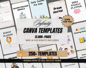 Canva Template Bundle 13000 Pages 250 PLR Templates with Master Resell Rights Planners Journals Trackers Printable Digital Products MRR Kit