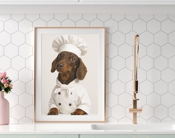 Impression d'art teckel : affiche de chien saucisse brillante, décoration d'intérieur de cuisine