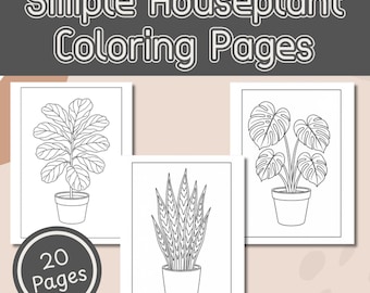 Simple Houseplant Coloring Pages Printable Digital Download