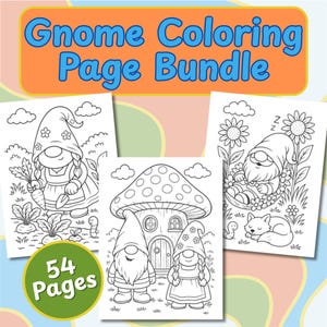 Gnome Coloring Page Bundle Printable Digital Download