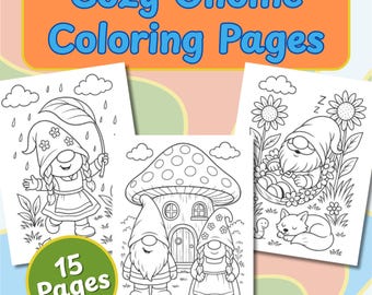 Cozy Gnome Coloring Pages Printable Digital Download
