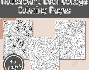 Houseplant Leaf Collage Coloring Pages Printable Digital Download