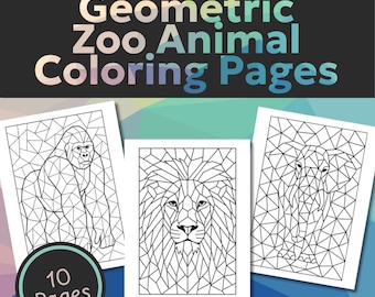 Geometric Zoo Animal Mosaic Coloring Pages Printable Digital Download