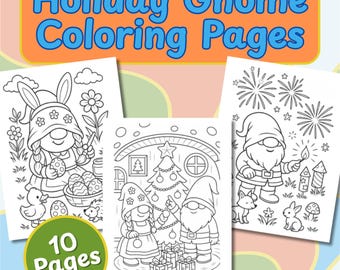 Holiday Gnome Coloring Pages Digital Download