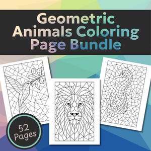 Geometric Animals Mosaic Coloring Page Bundle Printable Digital Download