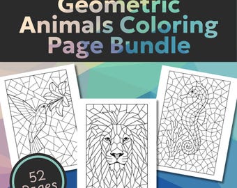Geometric Animals Mosaic Coloring Page Bundle Printable Digital Download