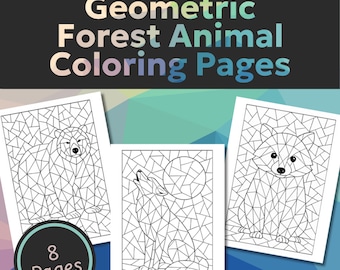 Geometric Forest Animal Mosaic Coloring Pages Printable Digital Download