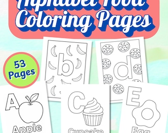 ABC Alphabet Food Coloring Pages Printable Digital Download