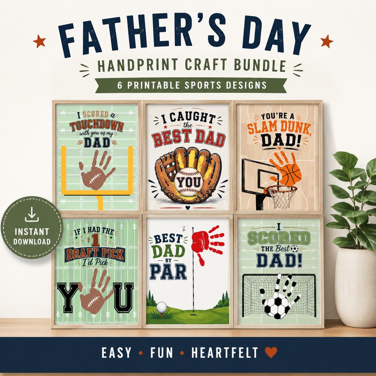 40 Super Fun Sports Crafts for Kids To Keep Them Busy 6 Fathers Day Handprint Craft Bundle Sports Art Printable (Digital…