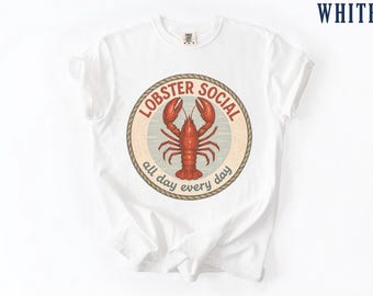 Coastal Graphic T-shirt Lobster Vibes Shirt, Coastal Beach Tee, Distressed Retro Nautical Shirt, Preppy Summer TShirt Graphic Summer Apparel