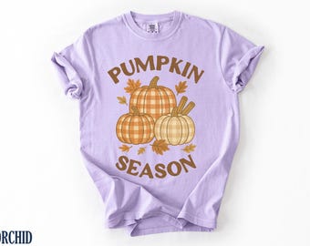 Pumpkin Season Comfort Colors Shirt, Plaid Pumpkin Tee, Trendy Fall Fashion for Women, Cozy Season Clothing, Cute Pumpkin Shirt