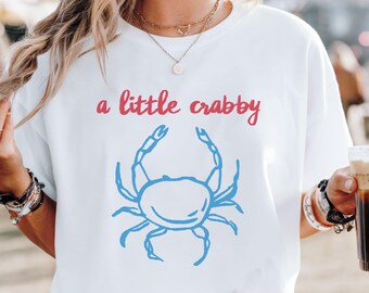 Comfort Colors Crab Shirt, Coastal Tshirt Womens Trendy Summer Tee, Oversized Beach Shirt Fun Summer Shirt Coastal Aesthetic Tee Ocean Vibes