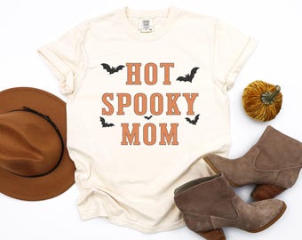 Hot Spooky Mom Halloween T-Shirt, Comfort Colors Halloween Mom Tee, Funny Mom Halloween Shirt, Mom Apparel, Cute Halloween Shirt for Moms