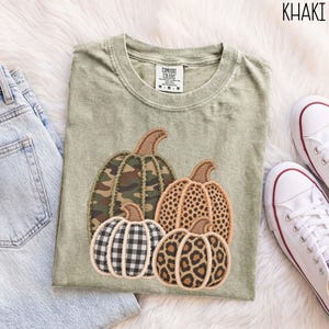 Cheetah Pumpkin TShirt, Leopard Pumpkin Shirt, Camo Pumpkin Thanksgiving Long Sleeve Shirt, Comfort Colors Fall Patchwork Pumpkin Shirt