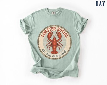 Coastal Graphic T-shirt Lobster Vibes Shirt, Coastal Beach Tee, Distressed Retro Nautical Shirt, Preppy Summer TShirt Graphic Summer Apparel