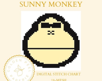 Sunny Monkey Needlepoint Chart: DIY Canvas Pattern (Digital Download, 18 Mesh)