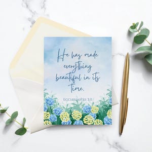 Ecclesiastes 3:11 Bible Verse Card | Christian Encouragement Note Card with Envelope | Watercolor Hydrangea Scripture Blank Greeting Card