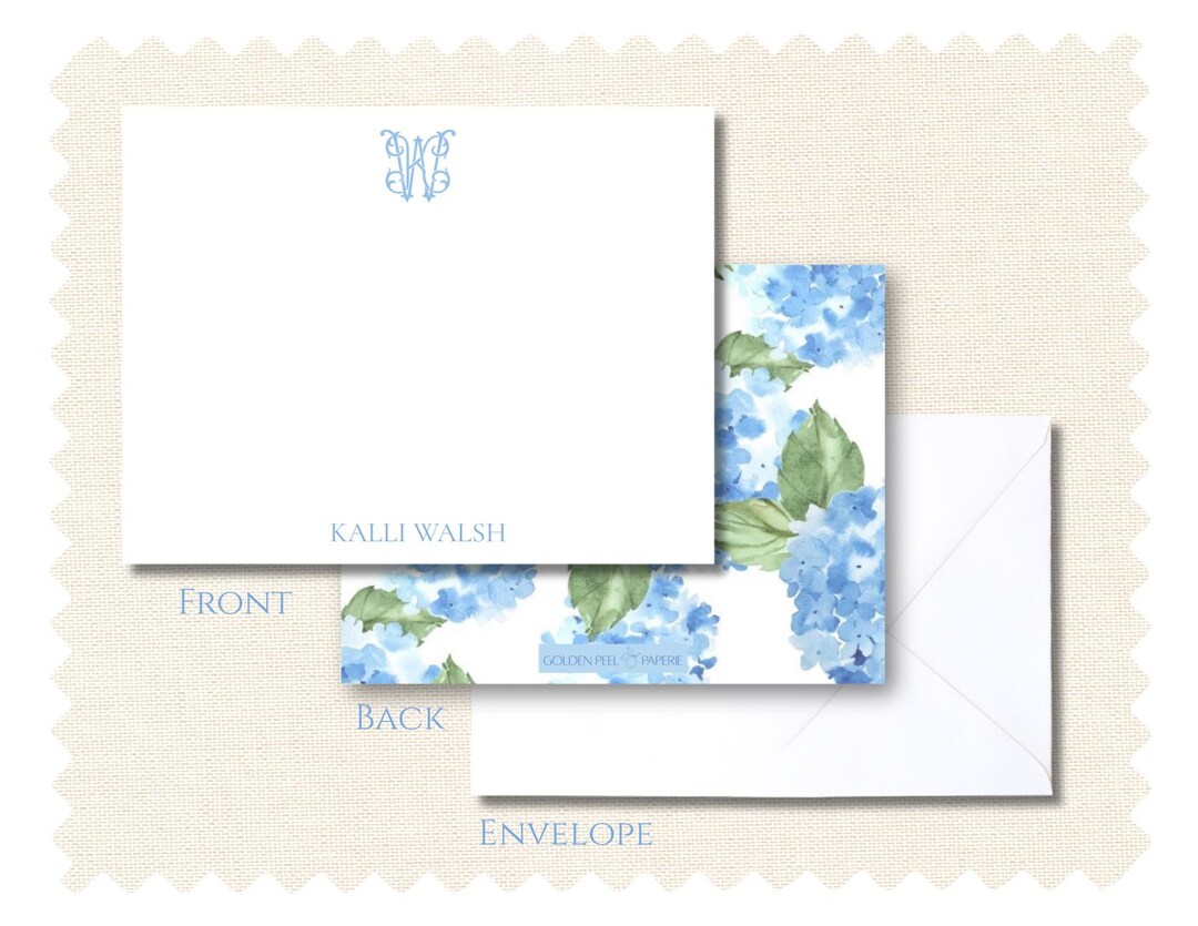 Personalized Hydrangea Stationery Set: Monogrammed Floral Note Cards - Etsy