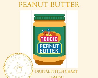 Teddie Peanut Butter Jar Needlepoint Chart: DIY Canvas Pattern (Digital Download, 18 Mesh)