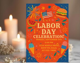 Labor Day BBQ Party Invitation – Editable 5x7 Canva Template – Printable Summer Party Invite | Summer Invite