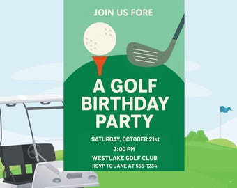 Golf Birthday Invitation | Editable Golf Party Invite for Kids or Adults | Hole in One Printable | Golf Themed Canva Template