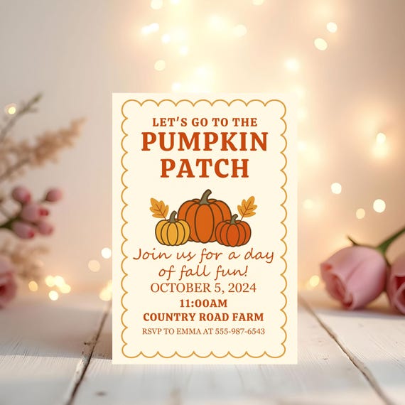Vintage Pumpkin Patch Invitation | Fall Birthday Party Invite | 5x7 Editable Canva Template | Autumn Harvest Event | Printable Download