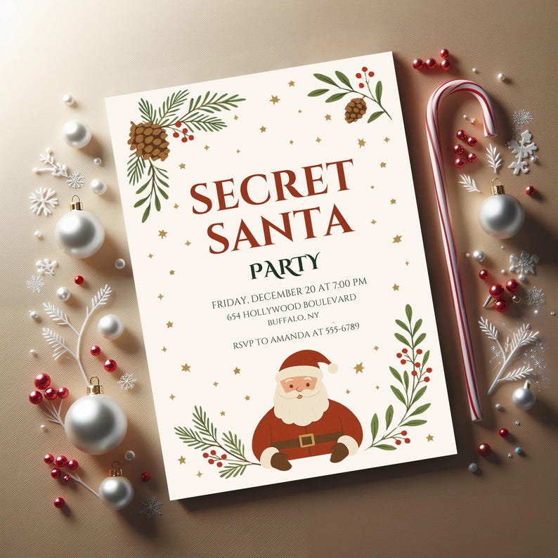 Elegant Secret Santa Party Invitation Template Holiday Christmas Elegant Secret Santa Party Invitation Template Holiday Christmas