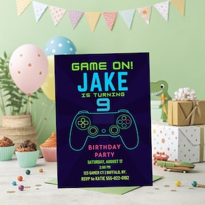 Game On Birthday Invitation | Editable 5x7 Canva Template | Video Game Party Invite | Gamer Printable Download | Kids Gaming Theme