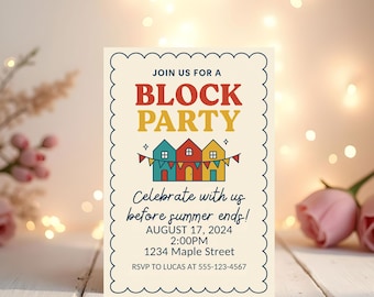 Block Party Invitation Editable Template, Neighborhood BBQ Invite Canva, Summer Backyard Party Printable, Community Event Flyer