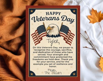 Patriotic Veterans Day Thank You Card | Printable 5x7 Digital Download | USA Flag Eagle Military Appreciation Card