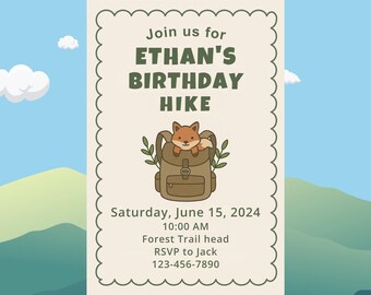 Hiking Birthday Invitation | Trail Adventure Party | 5x7 Editable Canva Template | Digital or Printable Invite | Camping Nature Theme
