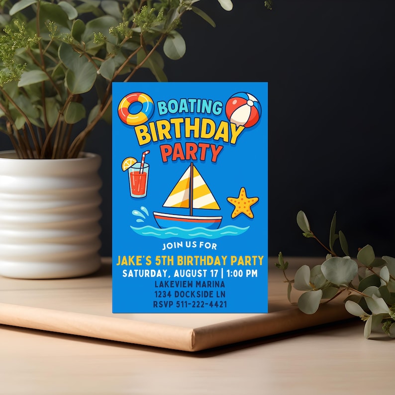 Boating Birthday Party Invitation | Nautical Boat Birthday Invite ...