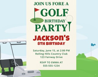 Golf Birthday Invitation | Editable Golf Party Invite for Kids or Adults | Hole in One Printable | Golf Themed Canva Template