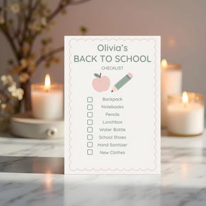 Back to School Checklist – Editable 5x7 Digital Canva Template – Printable Back to school Checklist