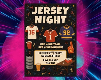 Invitación a la fiesta de Jersey Night: temática de equipo deportivo, editable, 5x7 (PDF)