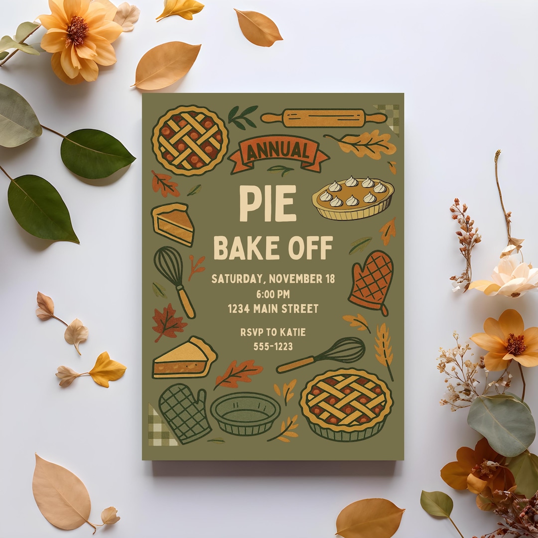 Pie Back Off Vintage Pie Bake off Invitation Fall | Editable Pie Baking Contest ...