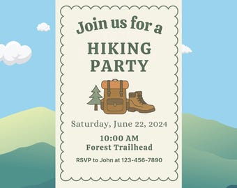 Hiking Birthday Invitation | Trail Adventure Party | 5x7 Editable Canva Template | Digital or Printable Invite | Camping Nature Theme