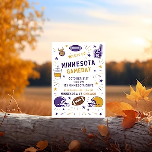 Minnesota Gameday Party Invitation | Editable Canva Template | Tailgate or Football Party | Change Team Names | Printable Sports Invite