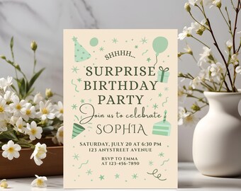 Surprise Birthday Party Invitation | Editable Canva Template | Printable 5x7 Digital Download | Fun Surprise Birthday invite