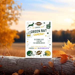Green Bay Gameday Party Invitation | Editable Canva Template | Tailgate or Football Party | Change Team Names | Printable Sports Invite
