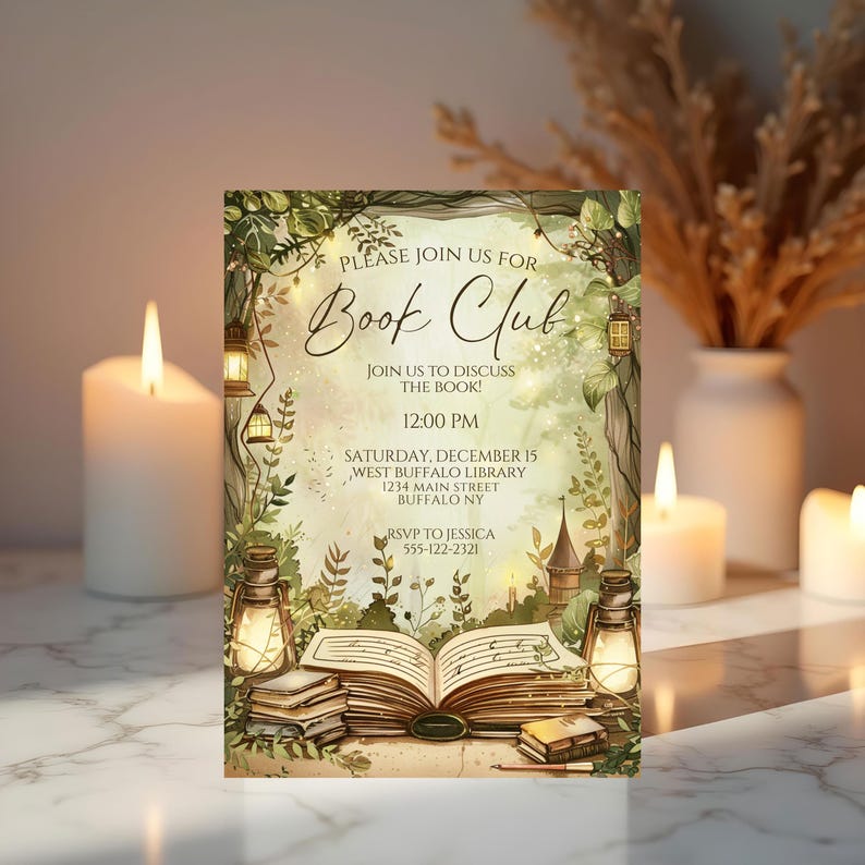 Reading Invitation Card Design Enchanted Storybook Book Club Invitation | Magical Forest Reading Party ...