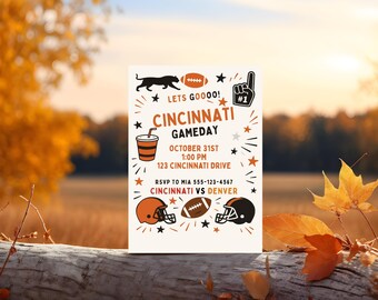 Cincinnati Gameday Party Invitation | Editable Canva Template | Tailgate or Football Party | Change Team Names | Printable Sports Invite