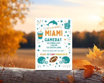 Miami Gameday Party Invitation | Editable Canva Template | Tailgate or Football Party | Change Team Names | Printable Sports Invite