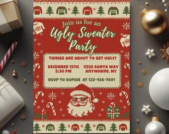 Ugly Sweater Christmas Party Invitation | Retro Office Party | Printable Funny Ugly Sweater Invite | College Ugly Sweater